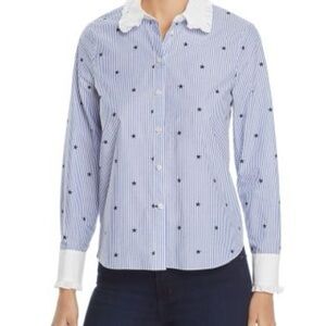 Kate Spade Stars & Stripes Poplin Shirt with Ruffle Collar & Cuffs NWOT